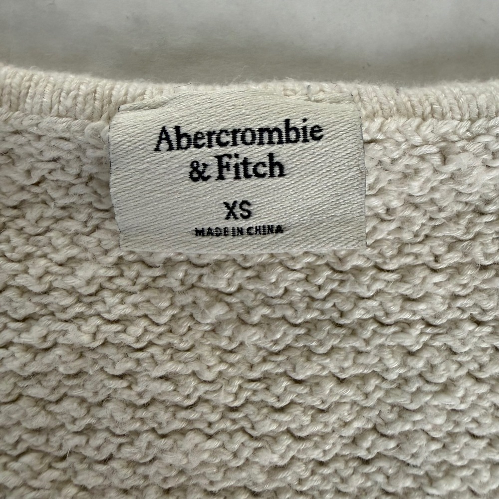 Abercrombie‎ & Fitch Womens XS Cream Button Up Short Sleeve Cropped Knit Top - Picture 3 of 6